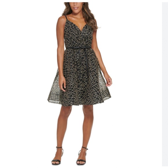 Calvin Klein Mesh Embroidered Spider Web V-Neck Whimsygoth Cocktail Party Dress - Picture 1 of 6